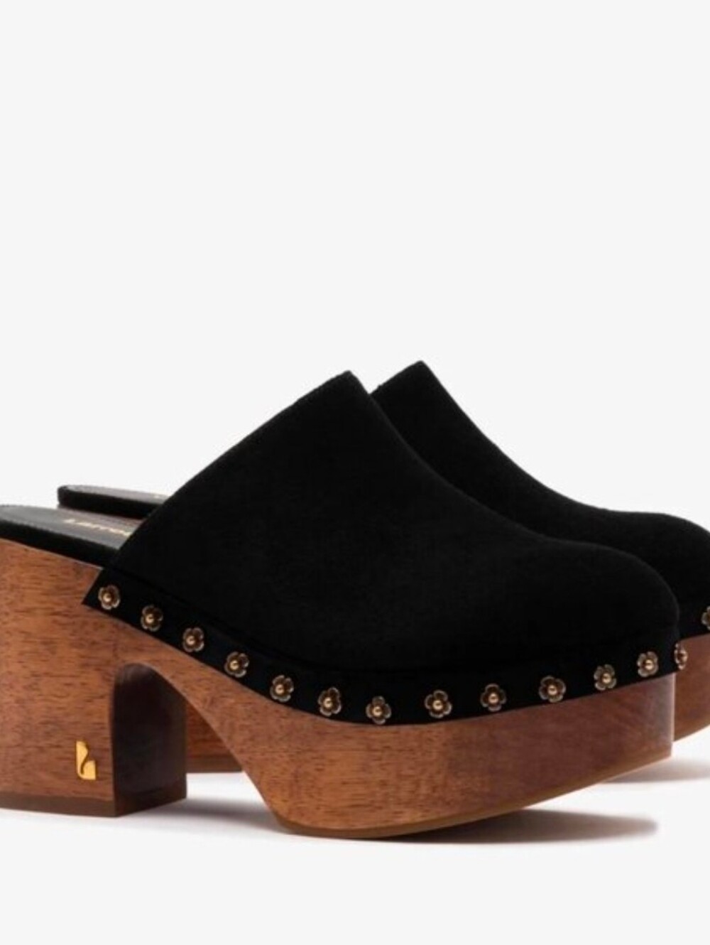 Larroude Miso Wooden Platform Clogs Tan Black Peanut Suede Block Heel Mules NWT